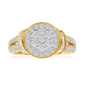 1 Carat Yellow Gold Diamond Set Cluster Ring in 9ct Gold