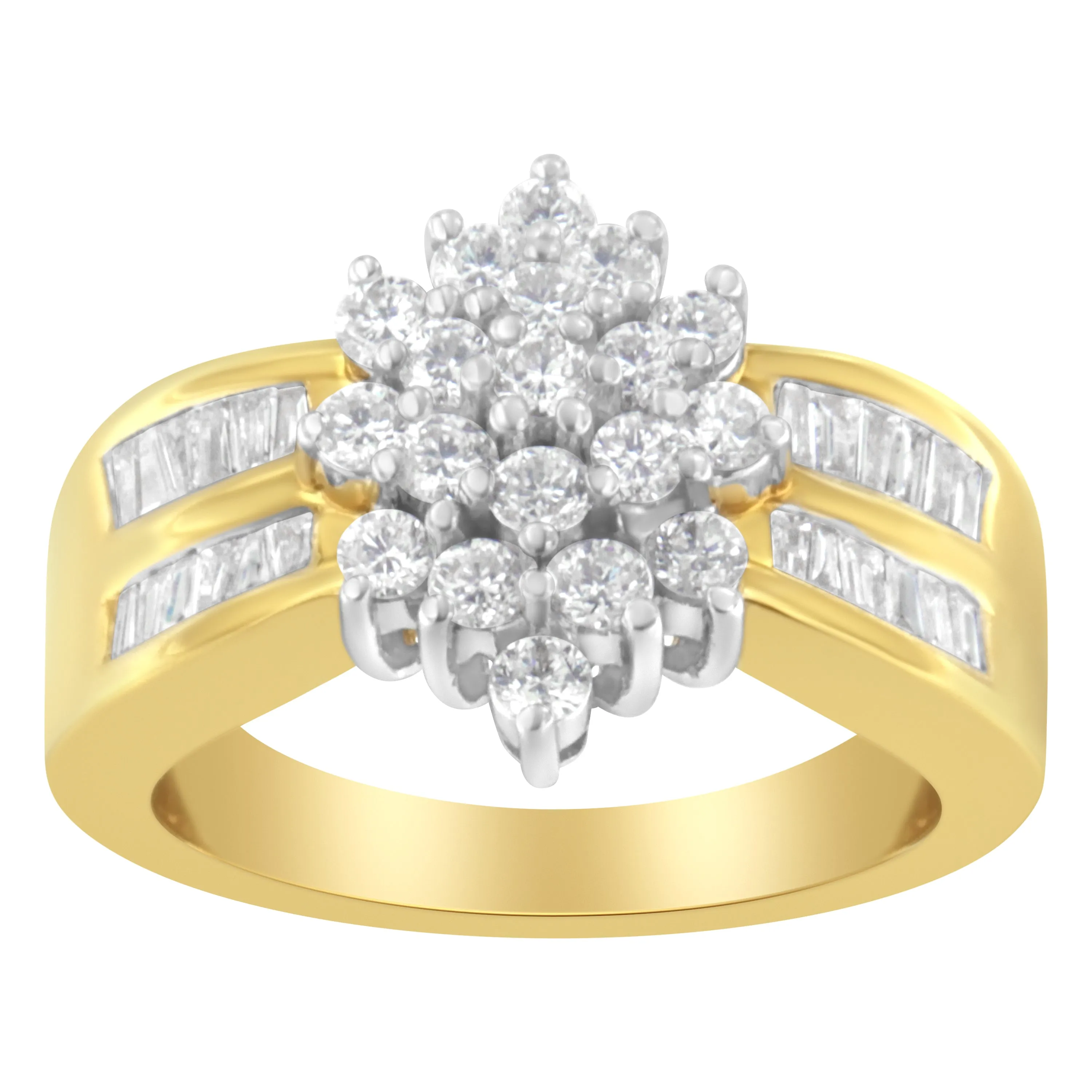 10K Yellow Gold 1.0 Cttw Marquise Composite Diamond Cluster Cocktail Ring