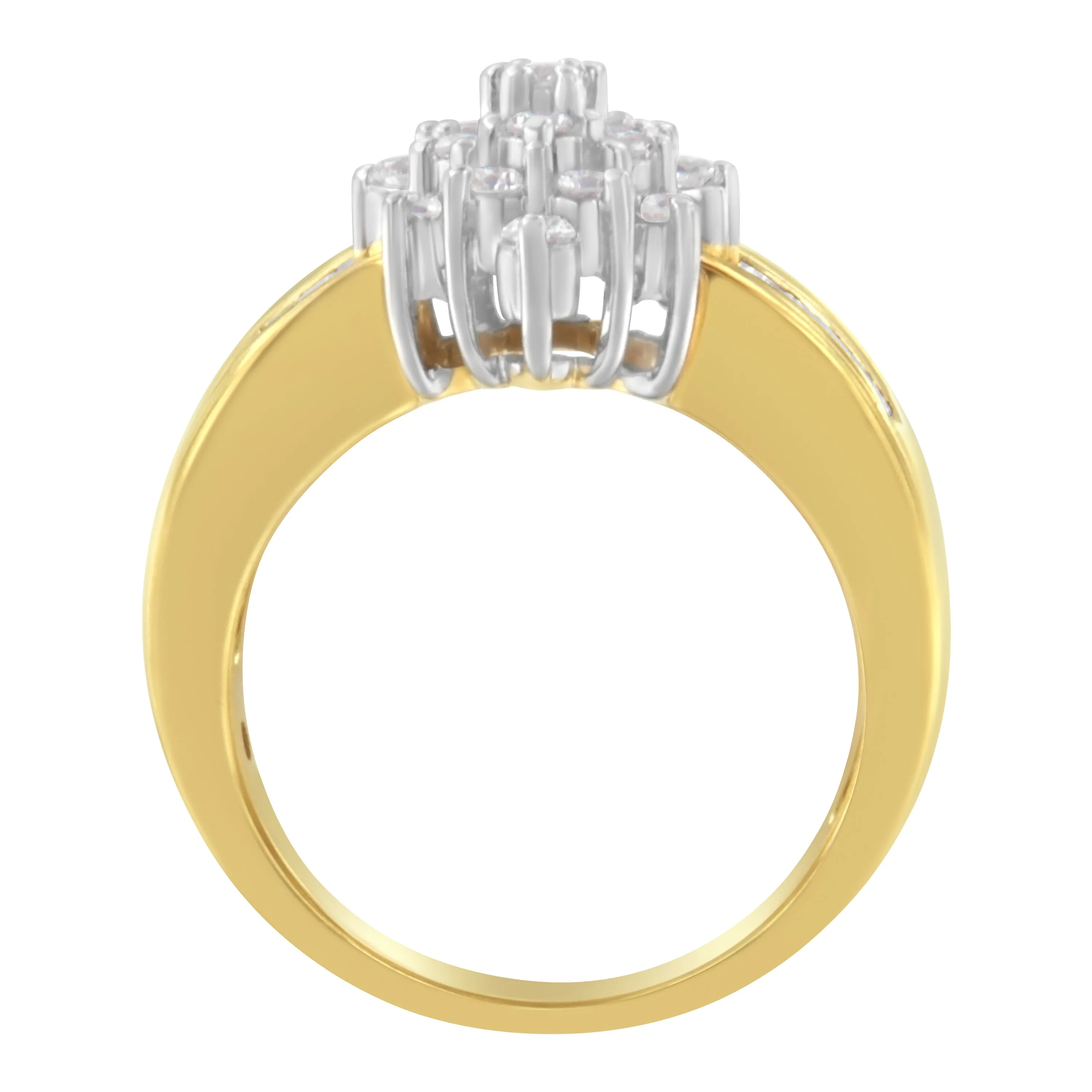 10K Yellow Gold 1.0 Cttw Marquise Composite Diamond Cluster Cocktail Ring