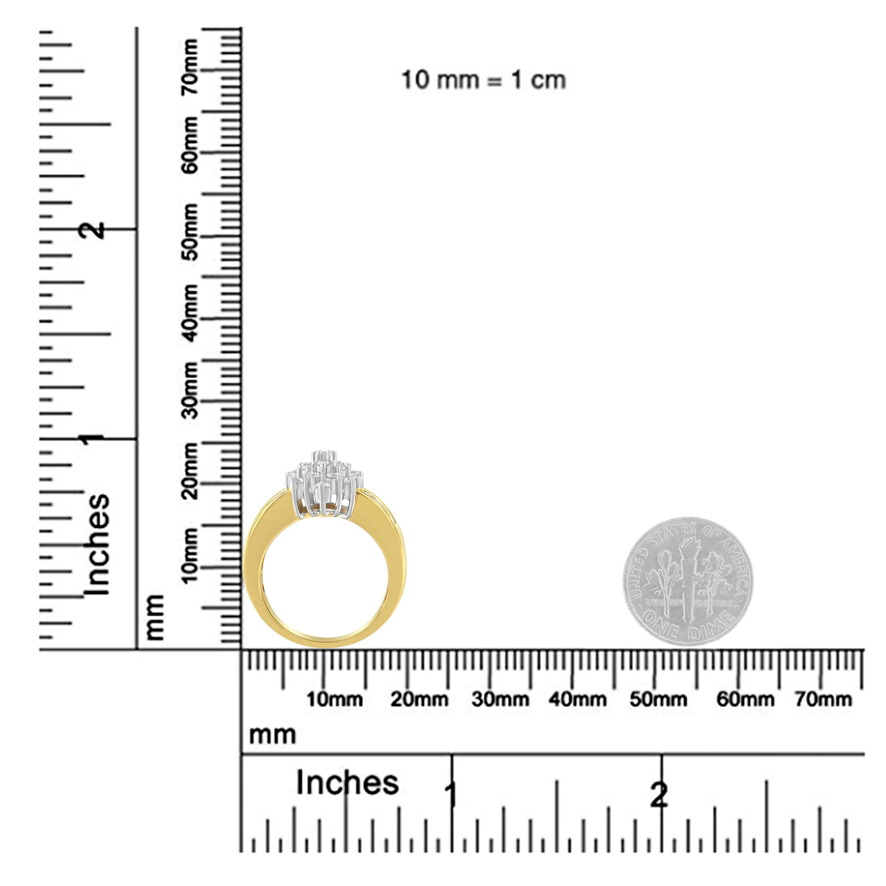 10K Yellow Gold 1.0 Cttw Marquise Composite Diamond Cluster Cocktail Ring