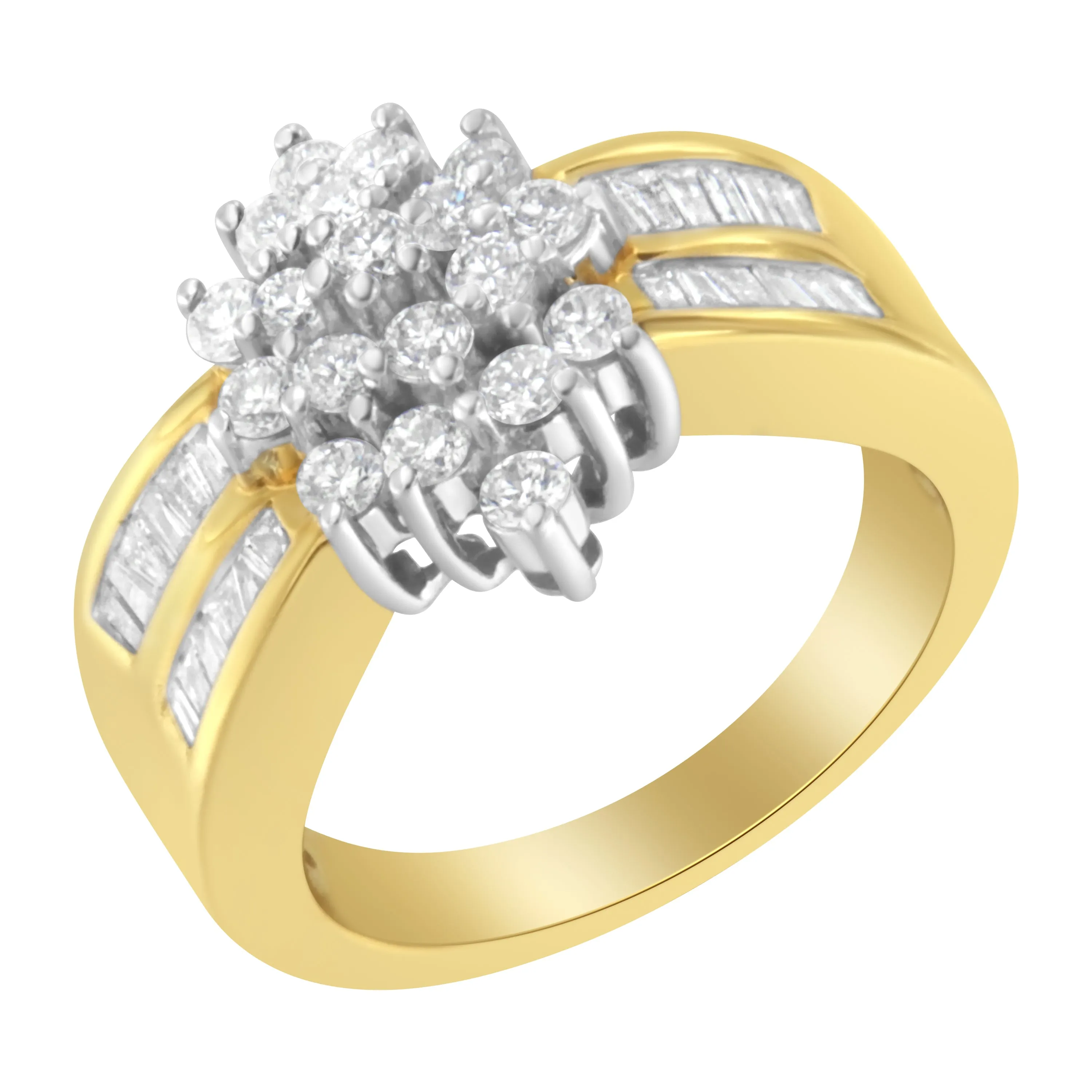 10K Yellow Gold 1.0 Cttw Marquise Composite Diamond Cluster Cocktail Ring