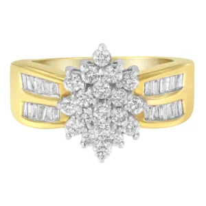 10K Yellow Gold 1.0 Cttw Marquise Composite Diamond Cluster Cocktail Ring