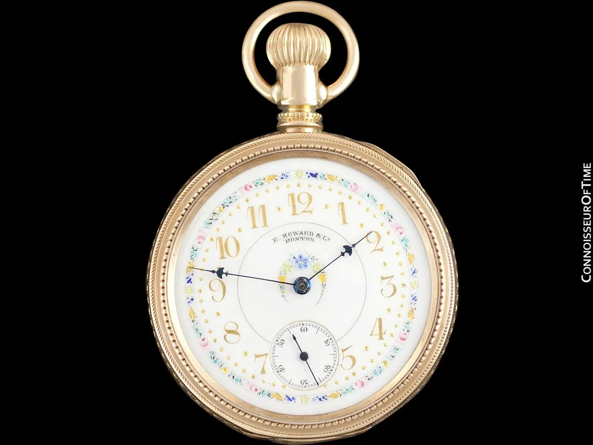 1870's E. Howard & Co. Antique 18 Size N Pocket Watch with Exceptional Fancy Dial - 14K Gold