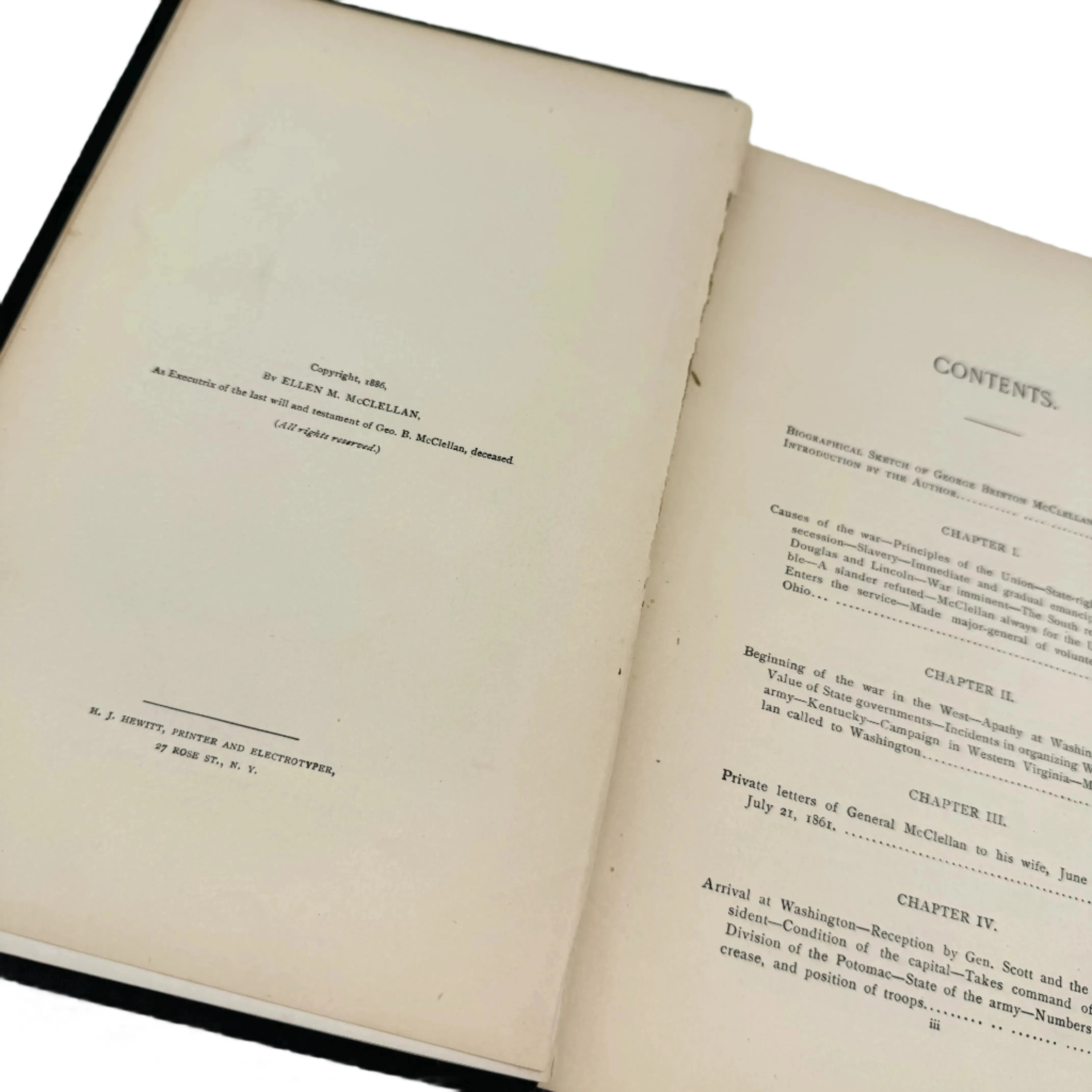 1887 "McClellan's Own Story: The War for the Union" by George B. McClellan