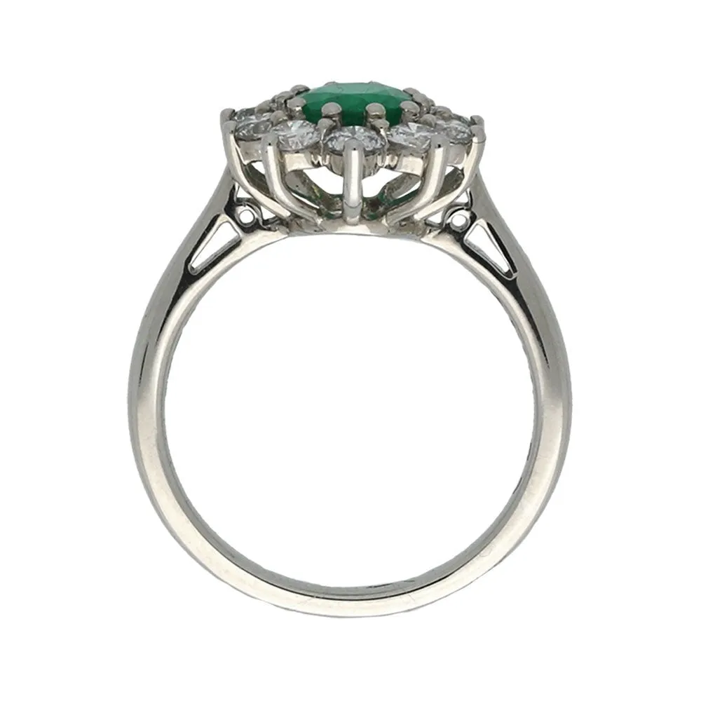 18ct White Gold Emerald with Diamond Cluster