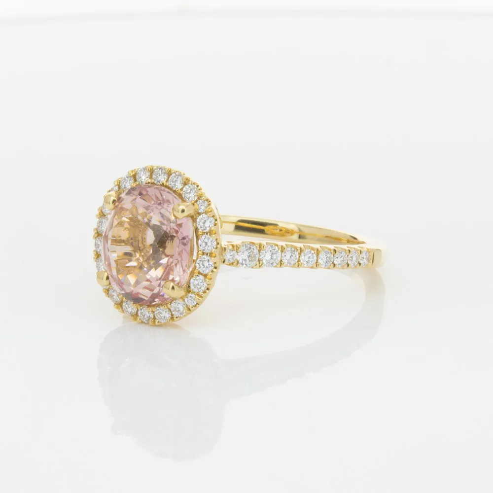 18ct Yellow Gold Padparadscha Sapphire & Diamond Ring