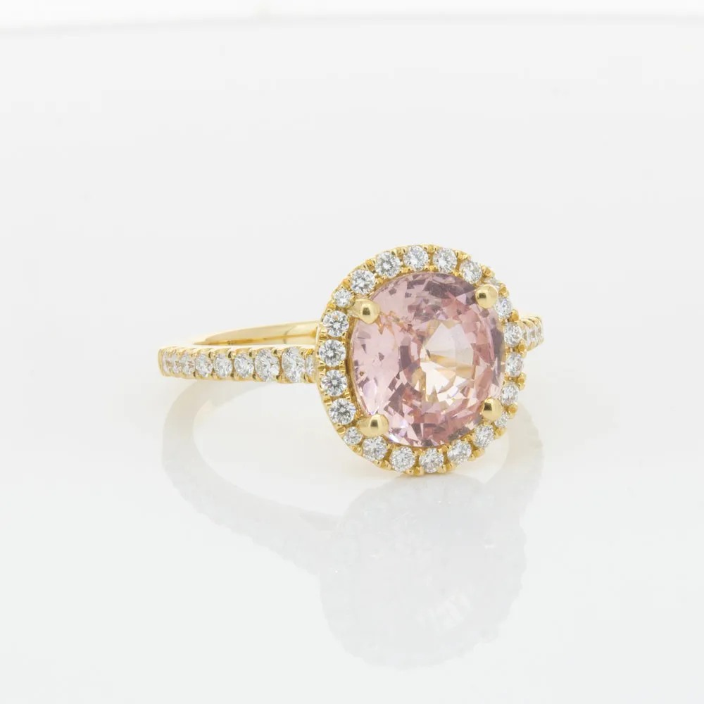 18ct Yellow Gold Padparadscha Sapphire & Diamond Ring