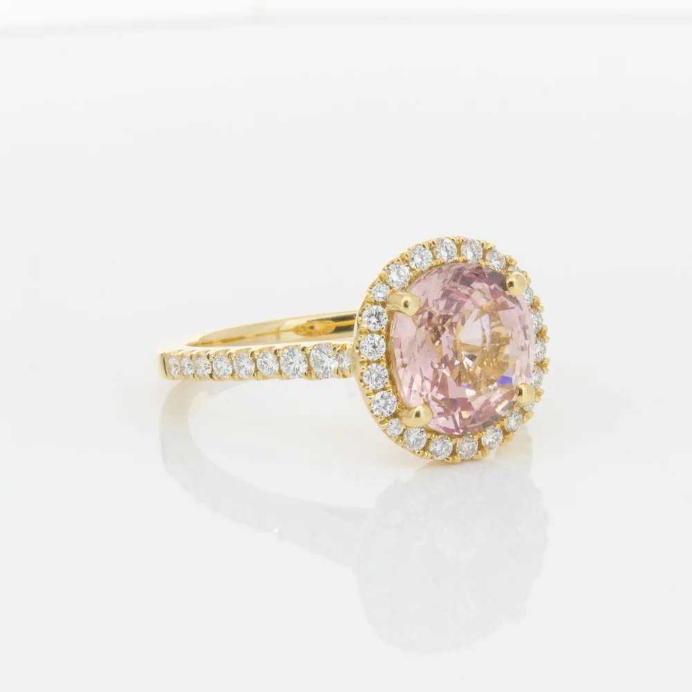 18ct Yellow Gold Padparadscha Sapphire & Diamond Ring