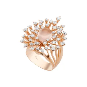 18k Luminus Pink Gold Ring With 2.08 Cts Vs-Gh Diamonds  And Quartz