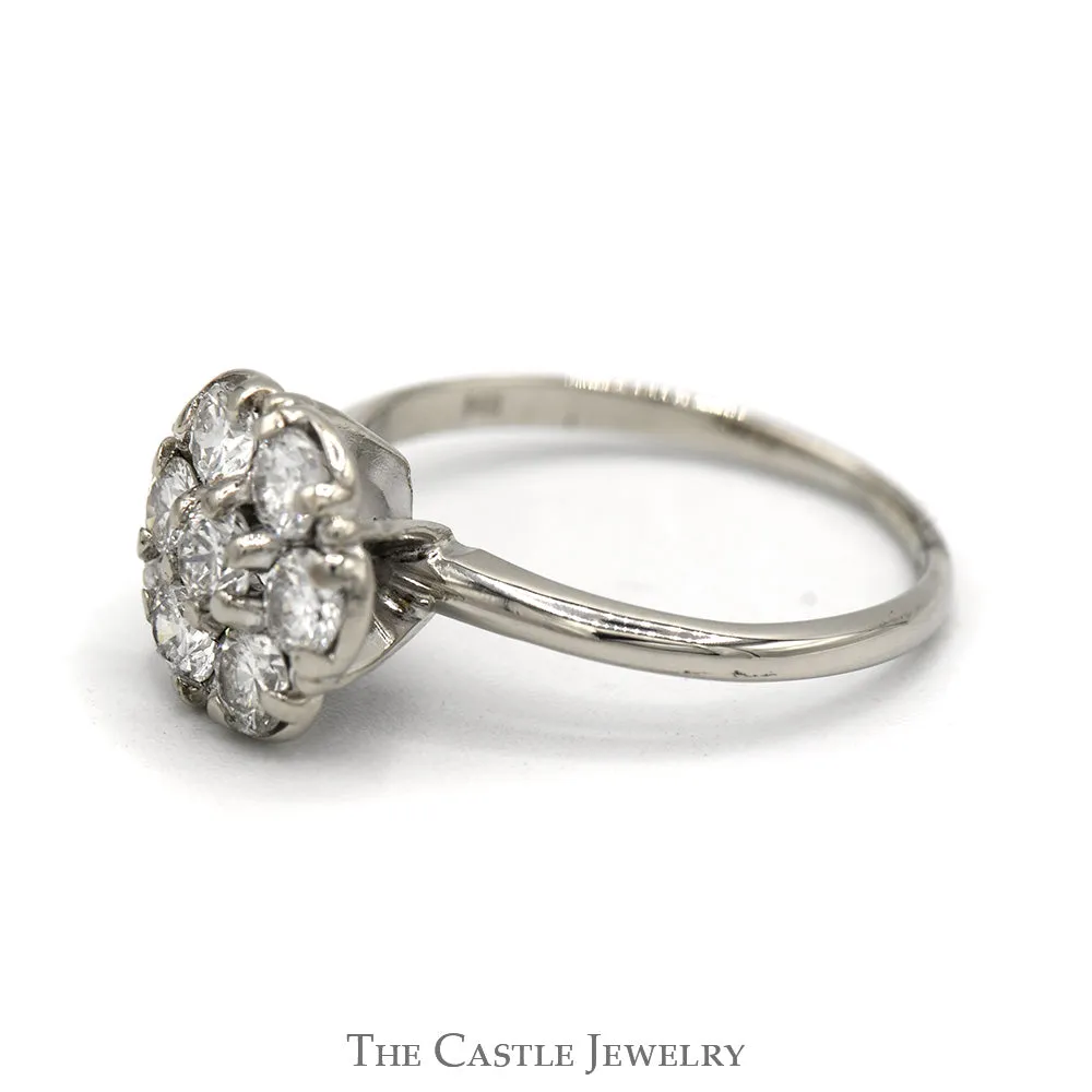 1cttw 7 Round Diamond Cluster Ring in 14K White Gold