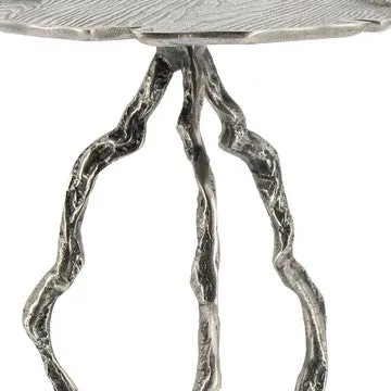 24 Inch Accent Table, Aluminum Metal Branch Tripod Legs, Antique Silver By Casagear Home