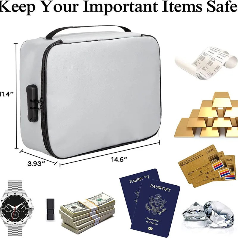 3-Layer Fireproof Important Document Bag with Lock Safe Box