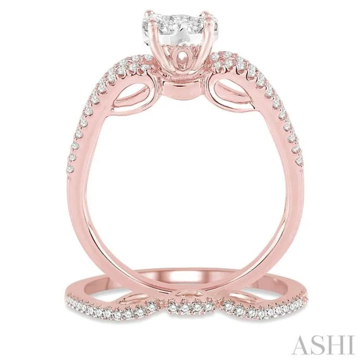 3/4 Ctw Diamond Lovebright Wedding Set with 1/2 Ctw Round Cut Engagement Ring and 1/6 Ctw Wedding Band in 14K Rose and White Gold