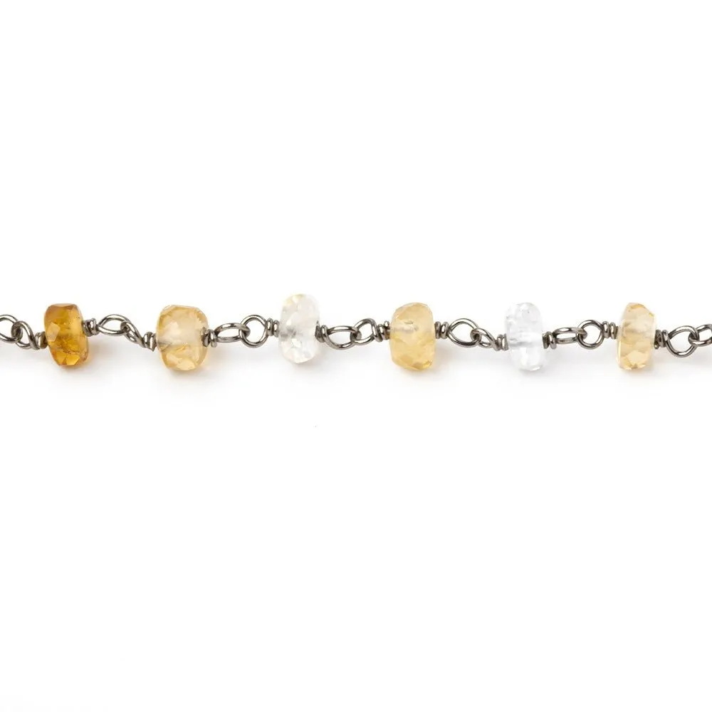 4-4.5mm Shaded Citrine Faceted Rondelle on Black Gold over .925 Silver Chain