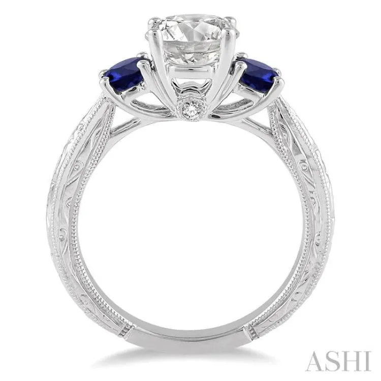 4x4MM Round Cut Sapphire and 1/50 Ctw Diamond Semi-Mount Engagement Ring in 14K White Gold