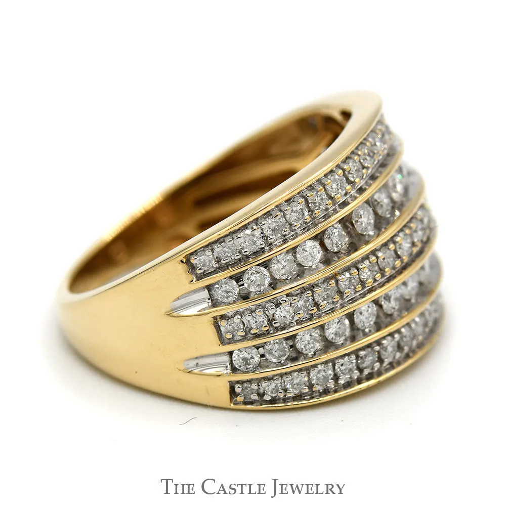 5 Row Wide Tapered 1cttw Diamond Band in 14k Yellow Gold