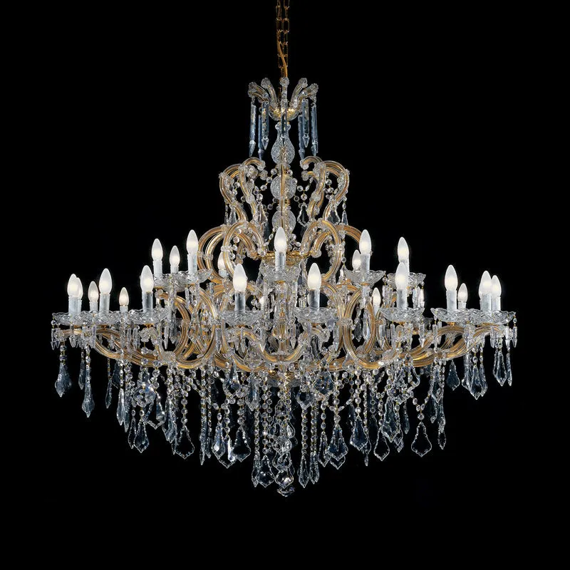 57X53 Inch Two Tiers Candle Style Crystal Chandelier 30 Lights Gold Maria Theresa Chandelier for Dining Room