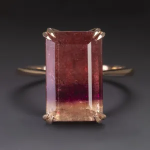 8.84c BI COLOR TOURMALINE SOLITAIRE RING ROSE GOLD RED ORANGE PURPLE EMERALD CUT