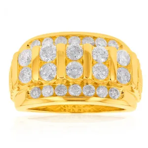 9ct Yellow Gold 3 Carat Diamond Mens Ring