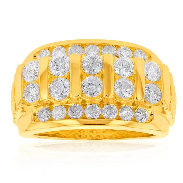 9ct Yellow Gold 3 Carat Diamond Mens Ring