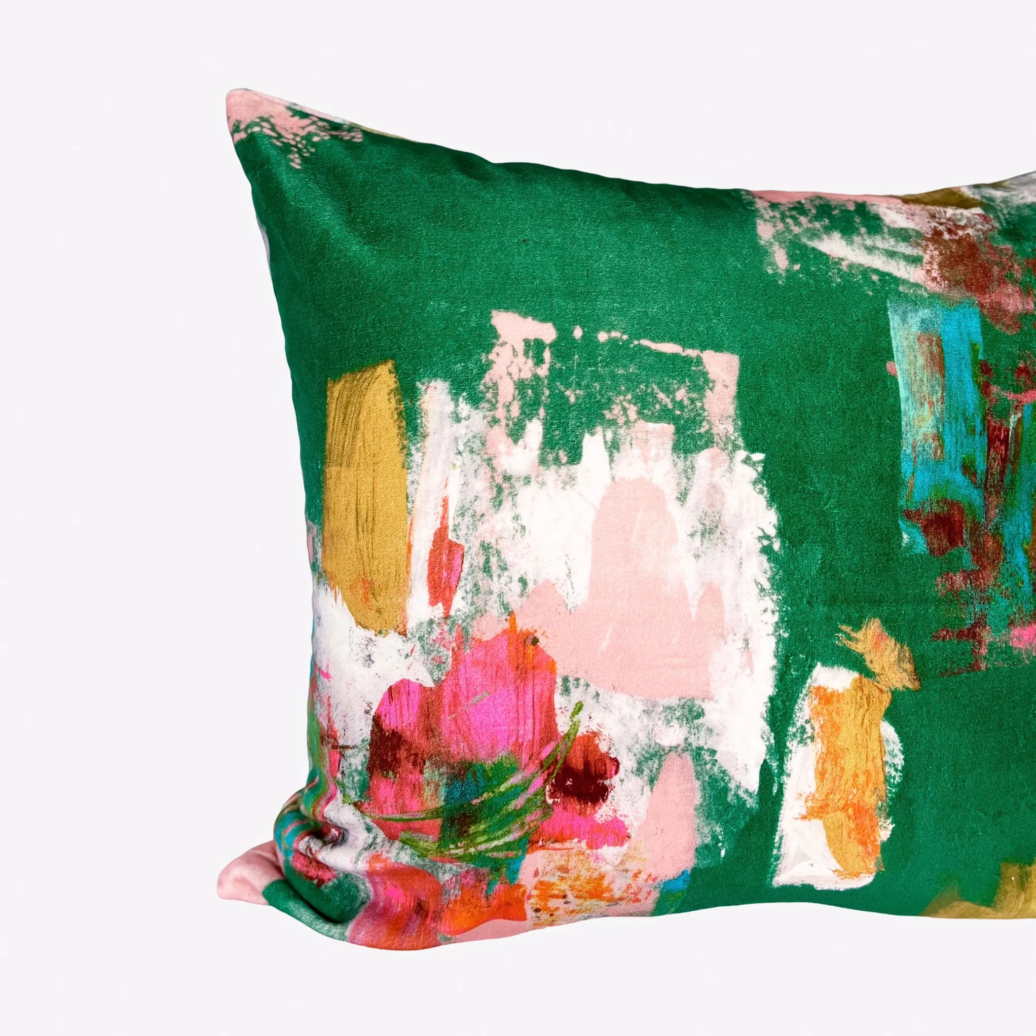 Abstract painterly Velvet Cushion - Bright green