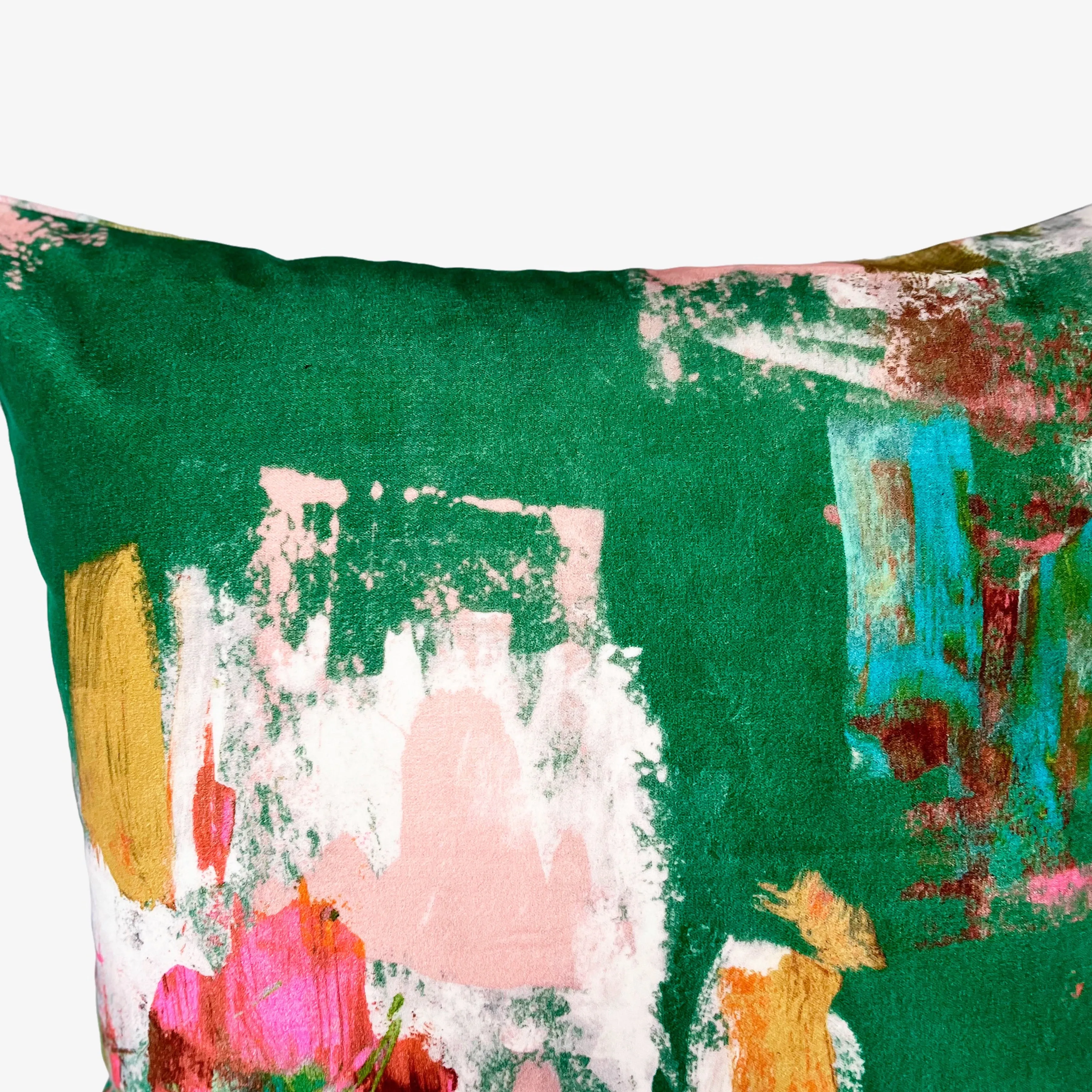 Abstract painterly Velvet Cushion - Bright green