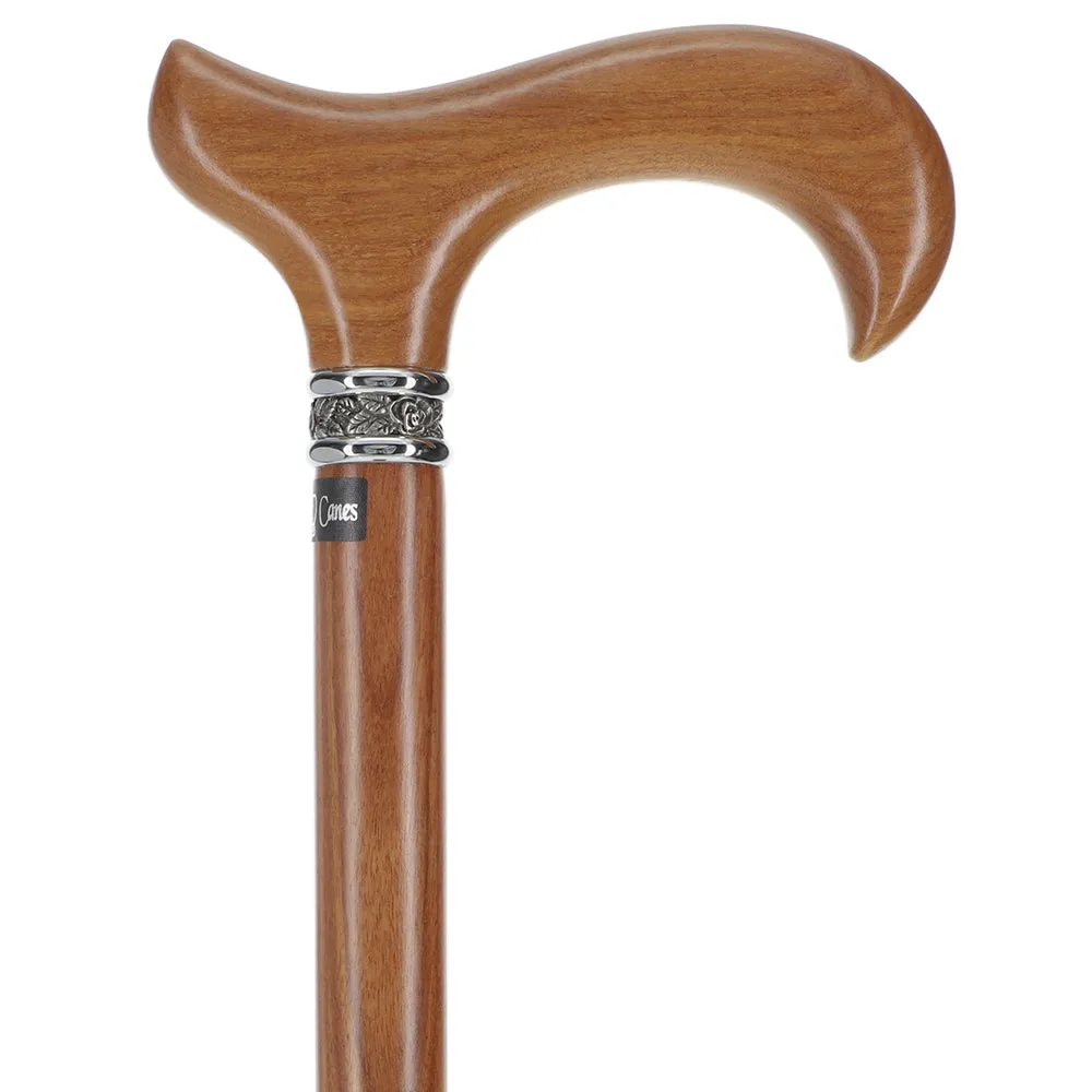 Afromosia Derby Cane: Distinct Afromosia Wood, Pewter Collar