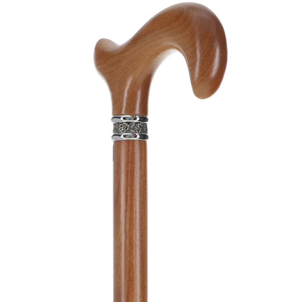 Afromosia Derby Cane: Distinct Afromosia Wood, Pewter Collar