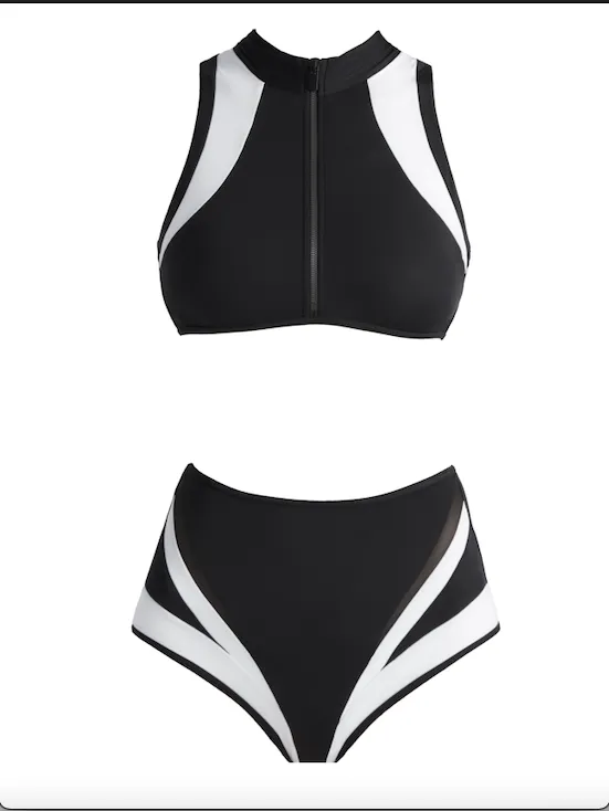 Andy Black-White Bikini Top