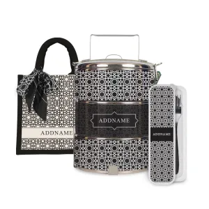 Annas Series - Black Half Lining Lunch Bag, Tiffin Carrier and Cutlery Set