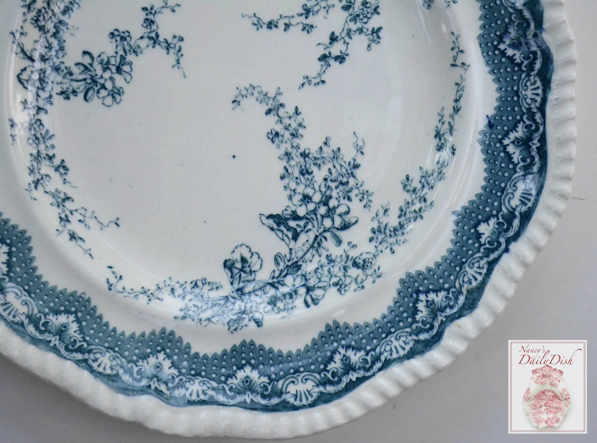 Antique Teal Spode Copeland Transferware Plate Trailing Phlox Flowers