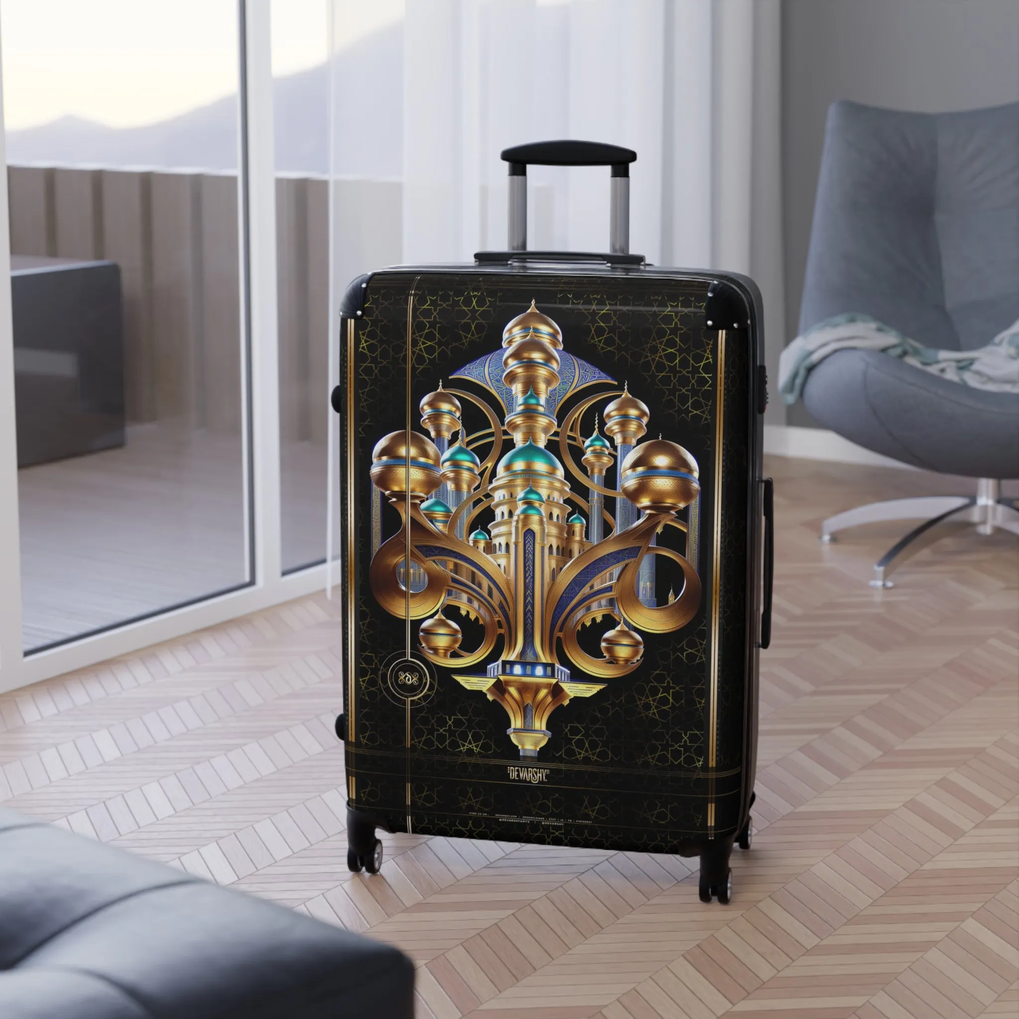 Arabic Art Suitcase Gold Domes Travel Luggage Carry-on Suitcase Luxury Hard Shell Suitcase in 3 Sizes | D20183