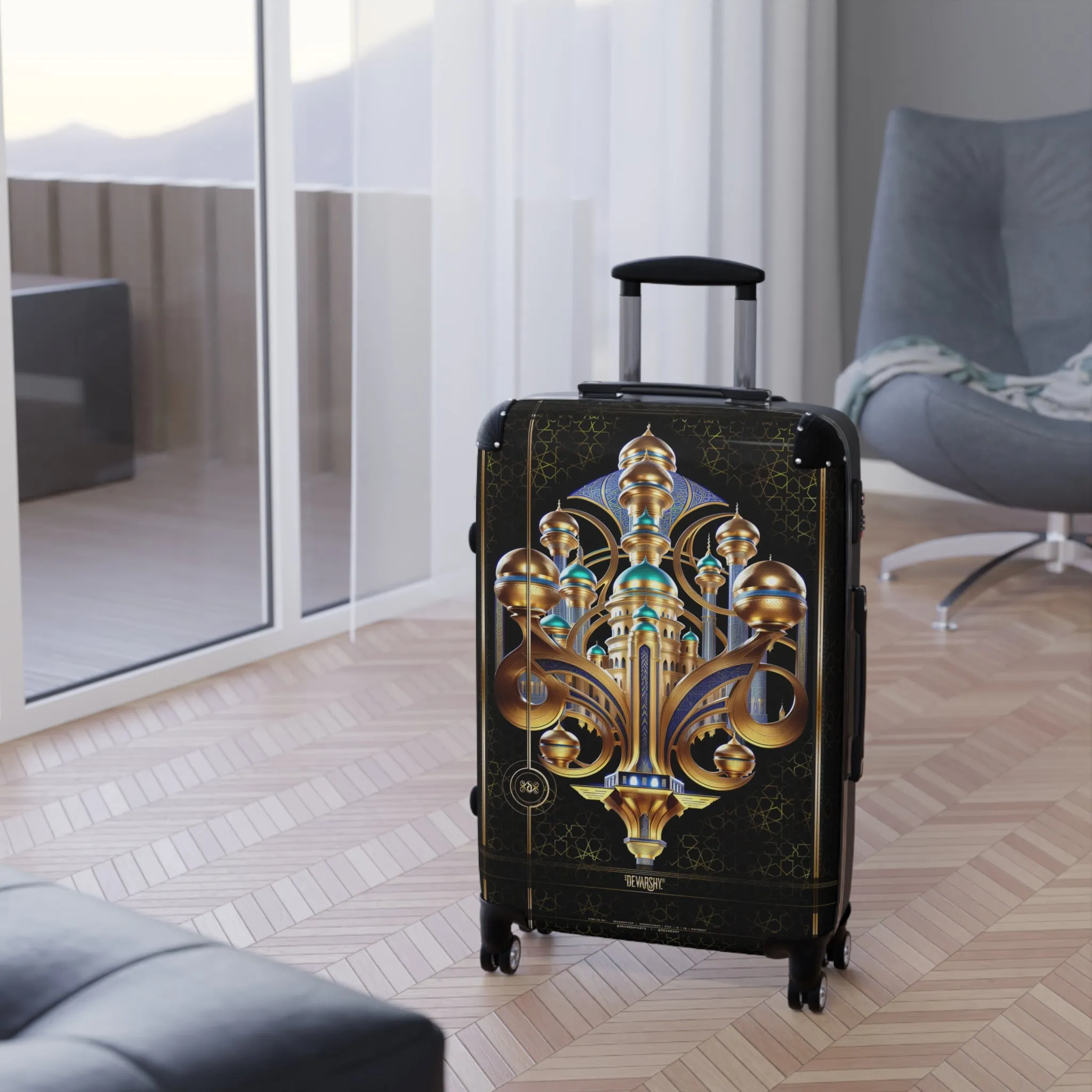 Arabic Art Suitcase Gold Domes Travel Luggage Carry-on Suitcase Luxury Hard Shell Suitcase in 3 Sizes | D20183