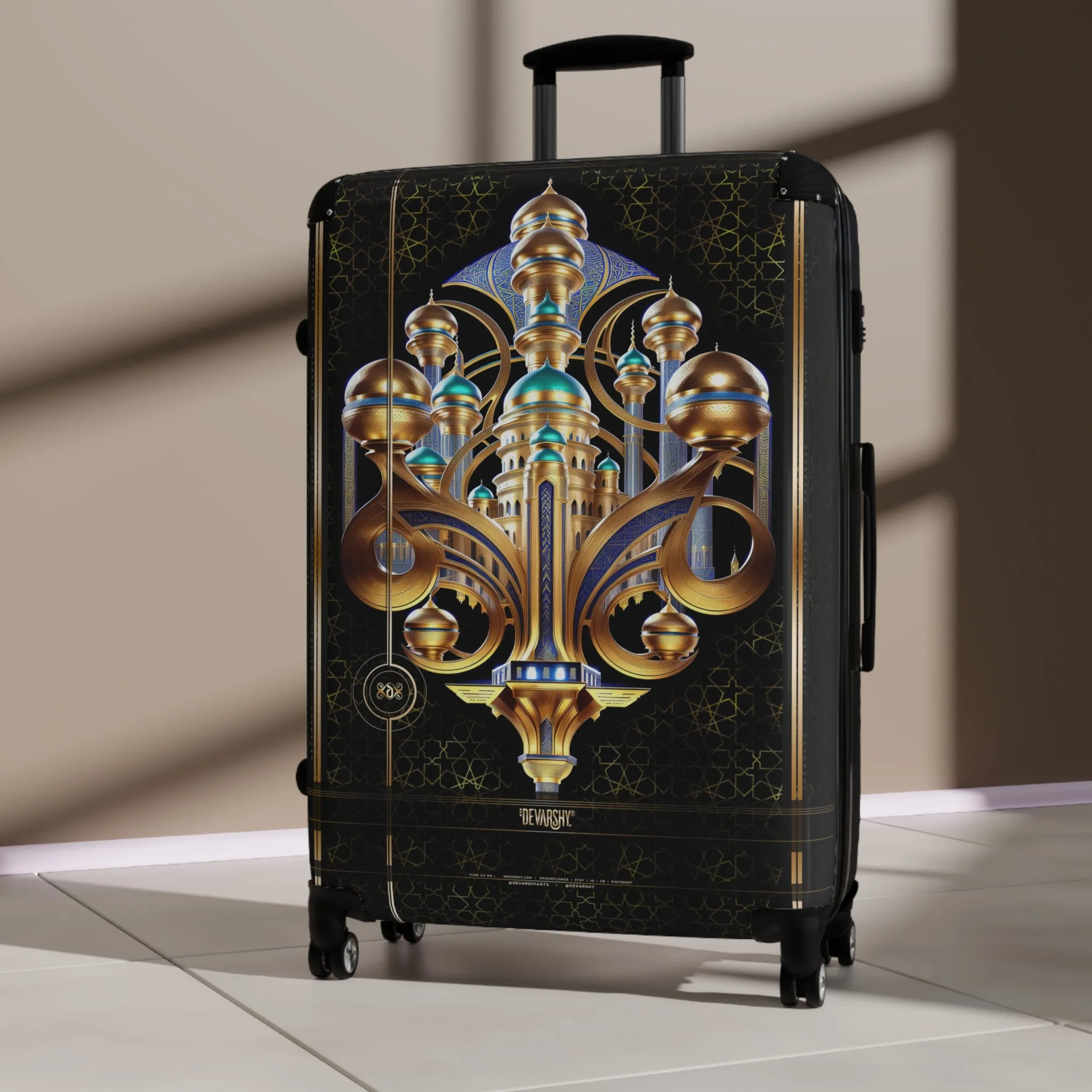 Arabic Art Suitcase Gold Domes Travel Luggage Carry-on Suitcase Luxury Hard Shell Suitcase in 3 Sizes | D20183