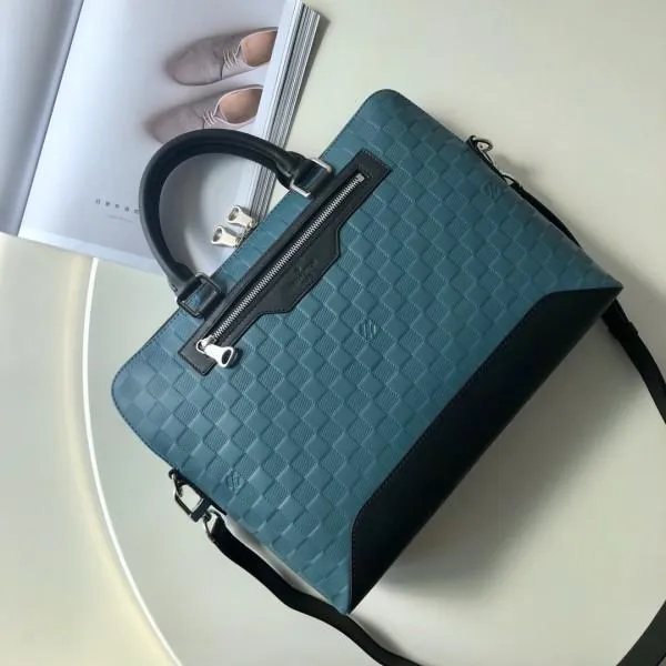 Avenue Soft Damier Leather Briefcase Top Handle Bag N41021 Peacock Blue 2019 Collection