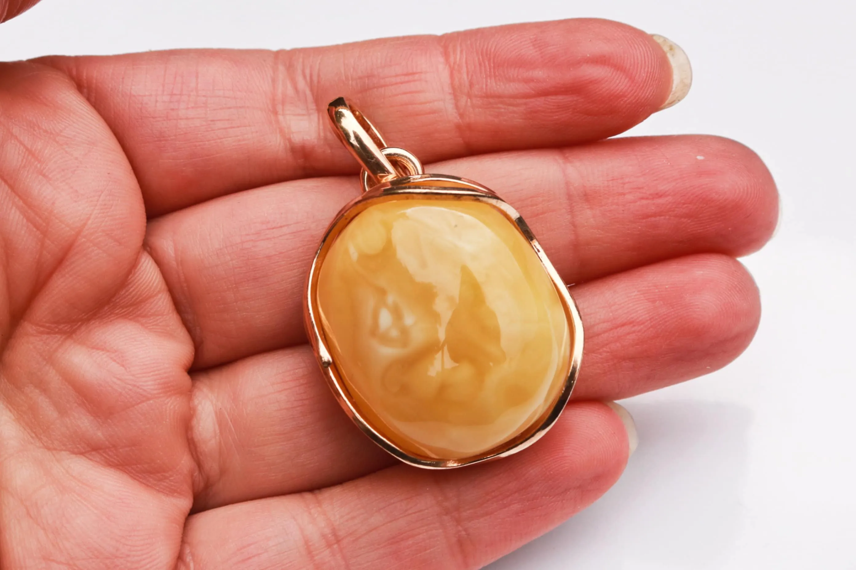 Baltic Amber Butterscotch Pendant Natural Untreated Gold Plated Jewelry 1.74" 13.6 gram 925 Silver