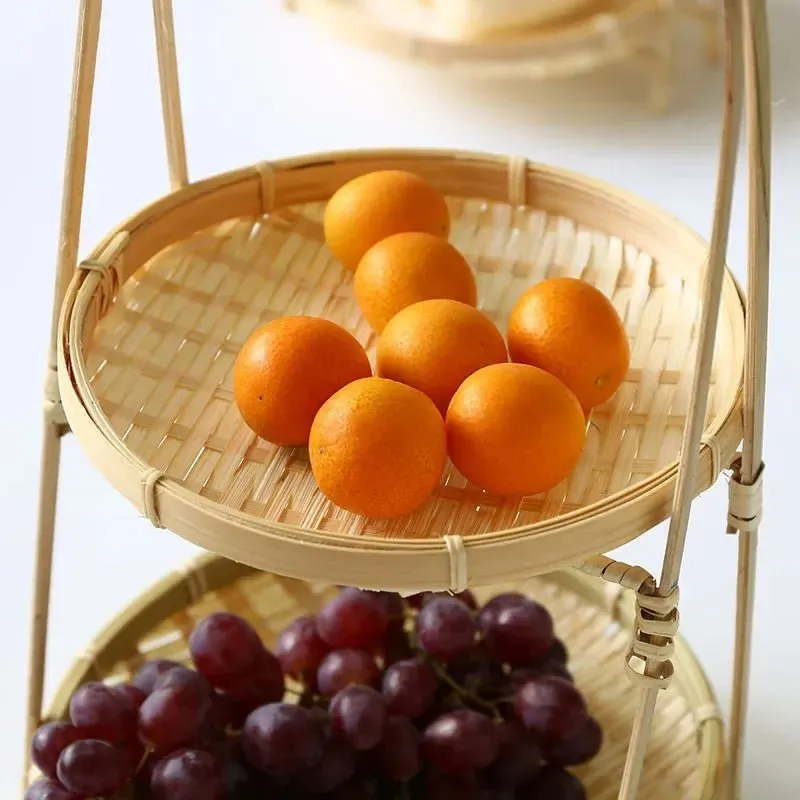 Bamboo Weaving Food Basket Rack - Chic Bamboo Food Storage and Kitchen Decor Tray