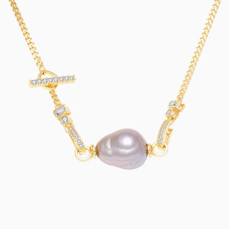 Baroque Freshwater Pearl Cubic Zirconia Smile Cuban Link Chain NeckLace