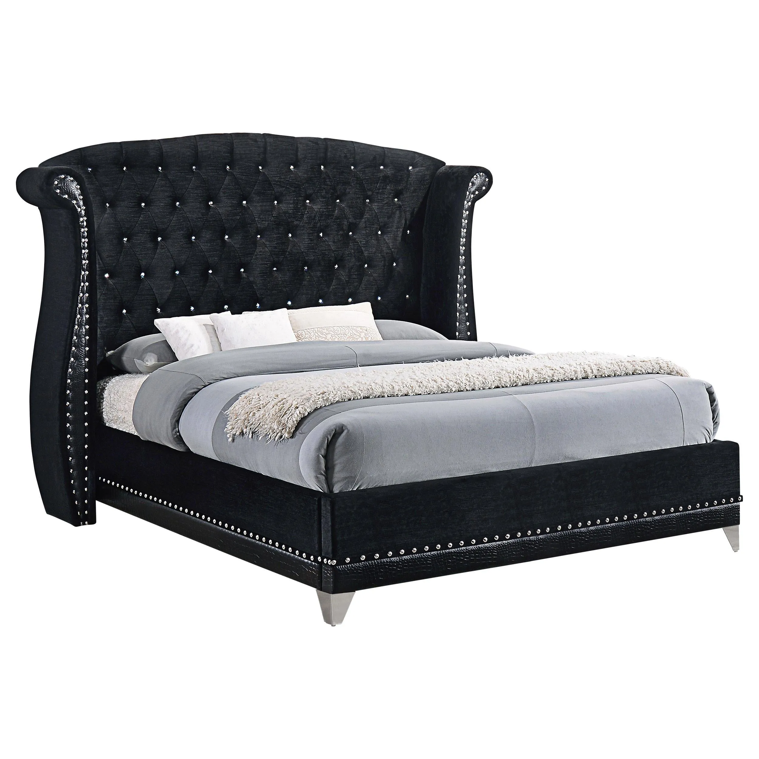 Barzini Wingback Tufted Upholstered Bed Black