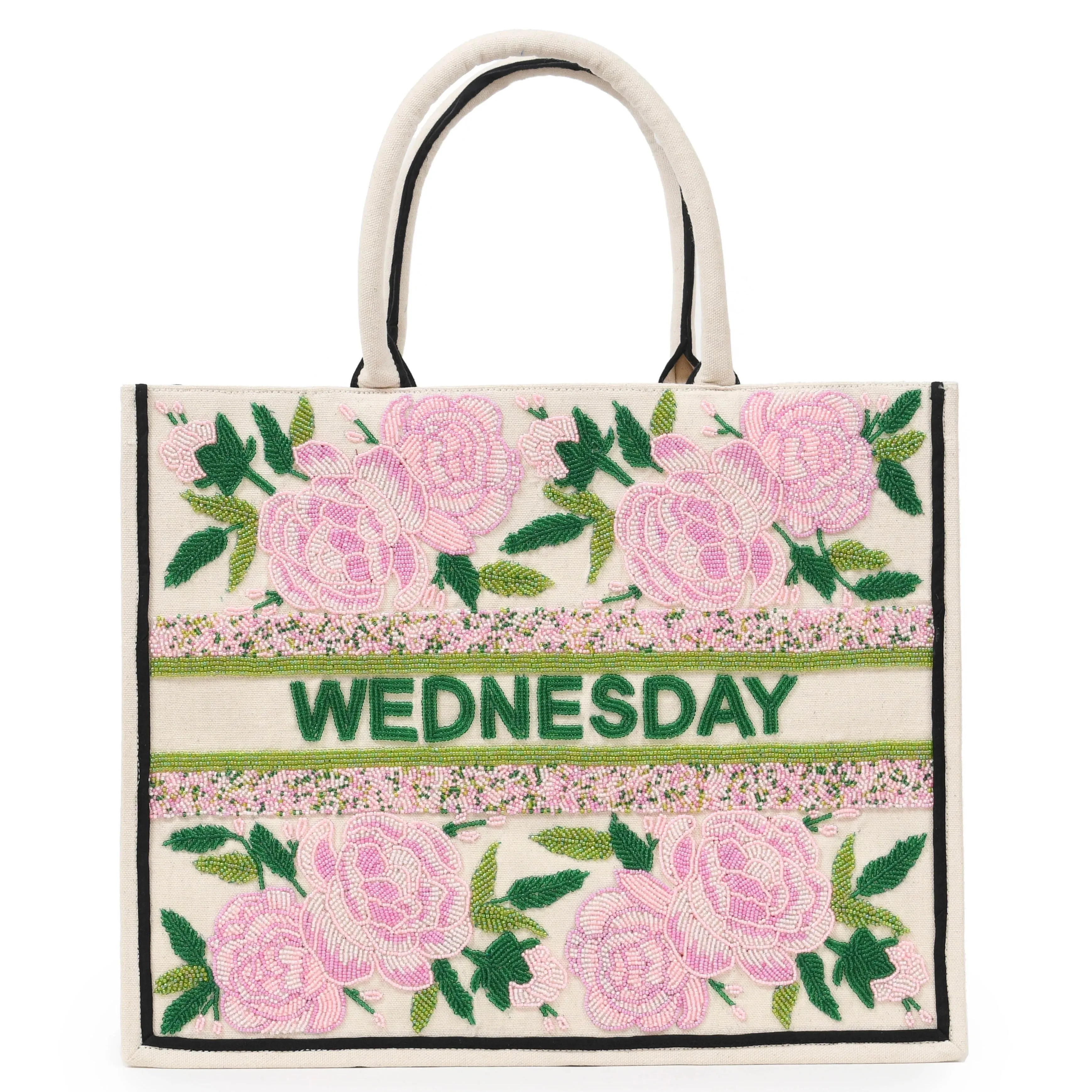 BEADED CUSTOM ROSES TOTE