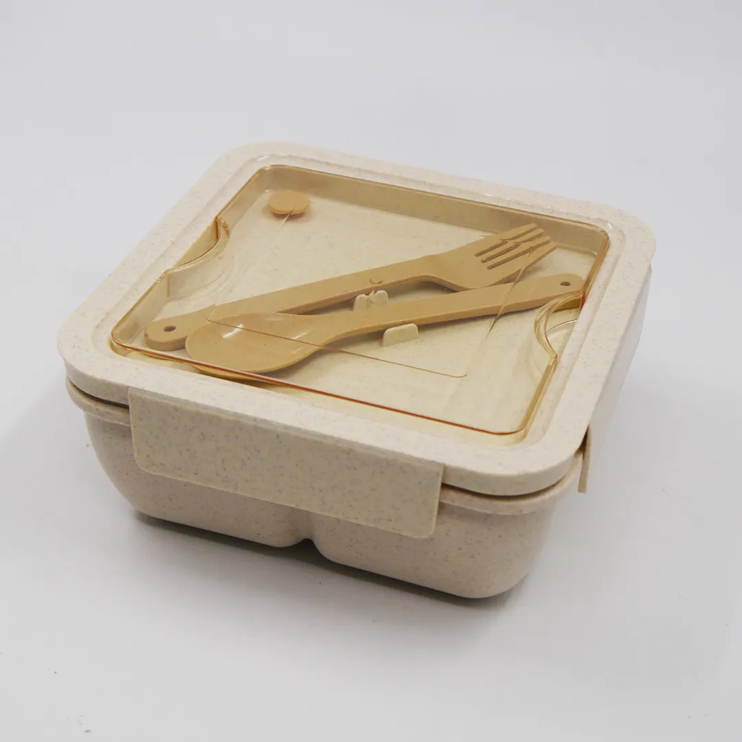 beige Lunchbox with Cutlery Set