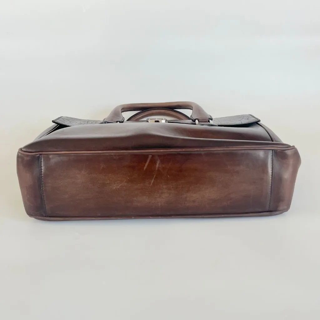 Berluti Brown Scritto Leather Un Jour Briefcase Bag