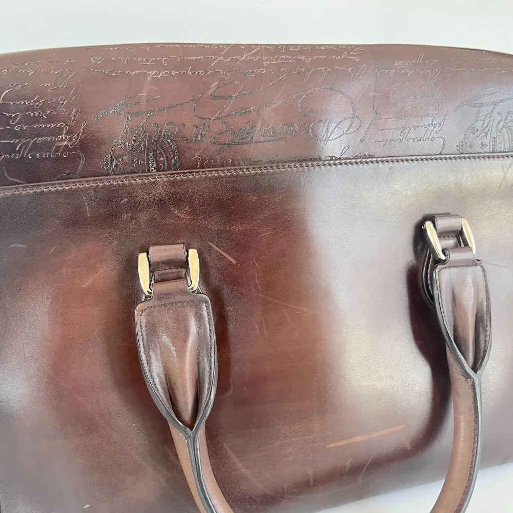 Berluti Brown Scritto Leather Un Jour Briefcase Bag