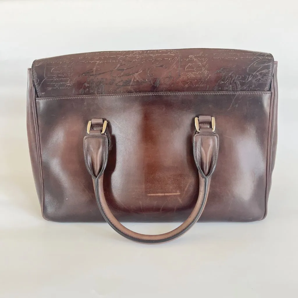 Berluti Brown Scritto Leather Un Jour Briefcase Bag