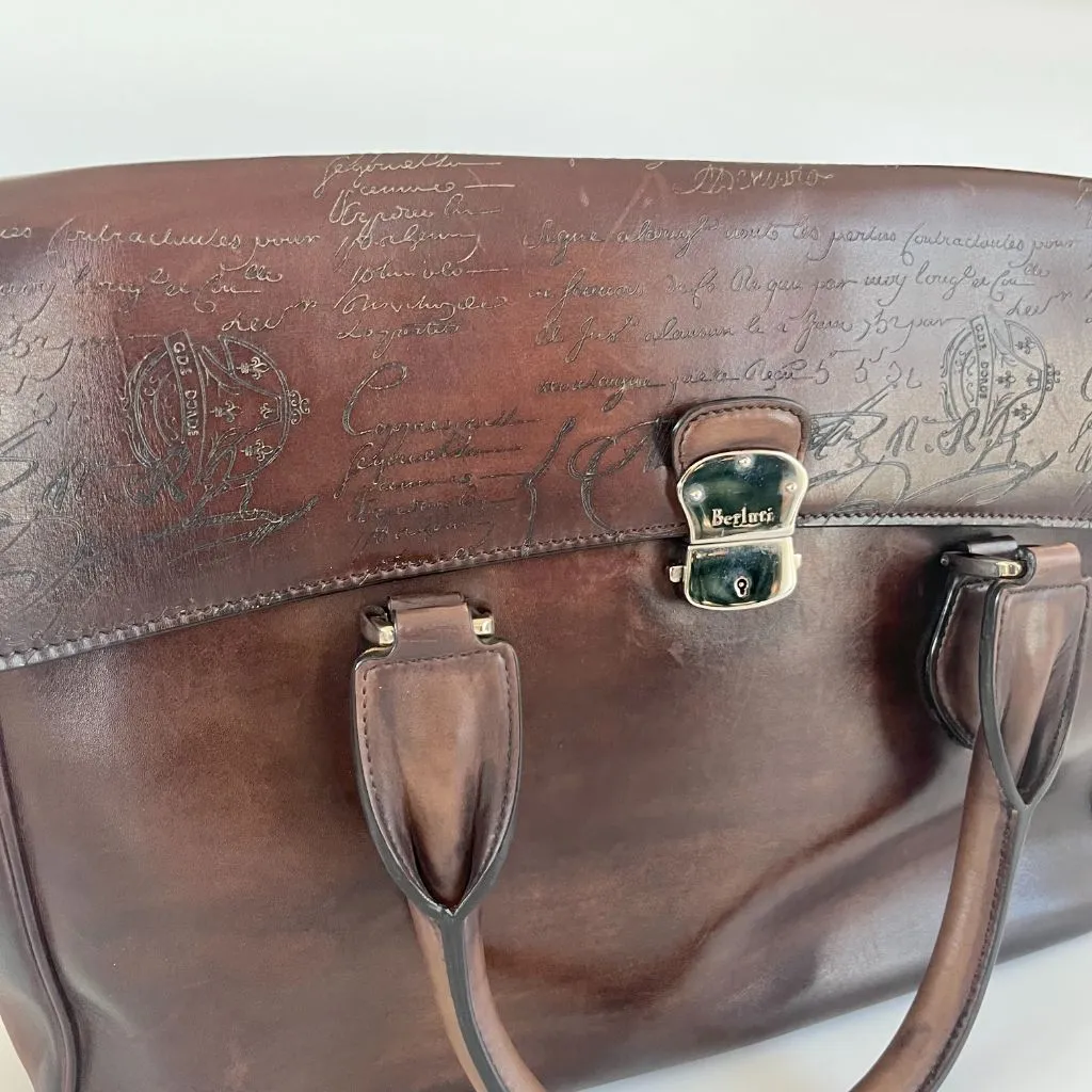 Berluti Brown Scritto Leather Un Jour Briefcase Bag