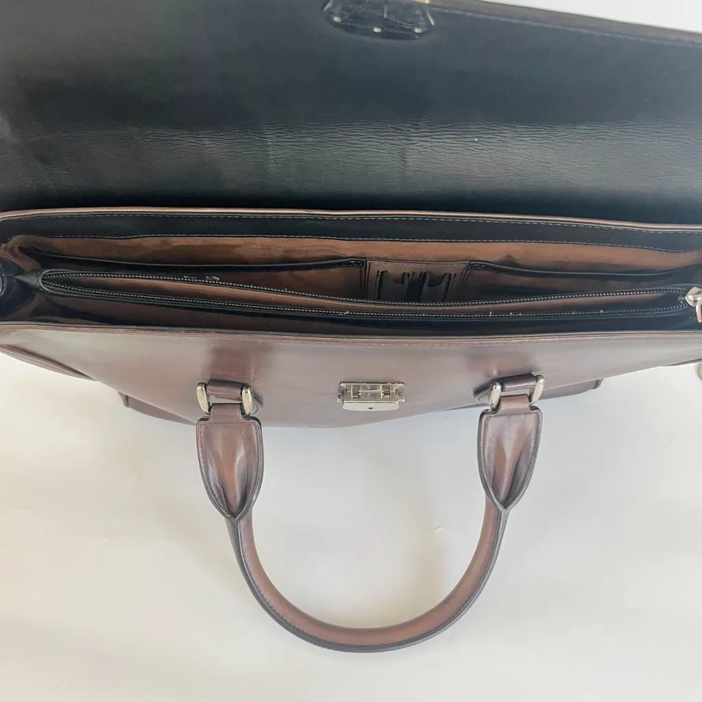 Berluti Brown Scritto Leather Un Jour Briefcase Bag