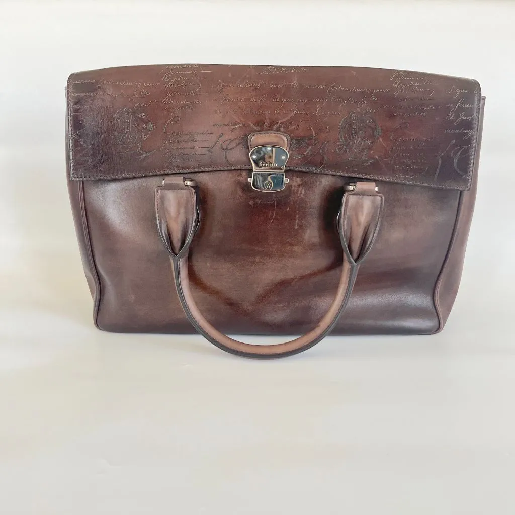 Berluti Brown Scritto Leather Un Jour Briefcase Bag