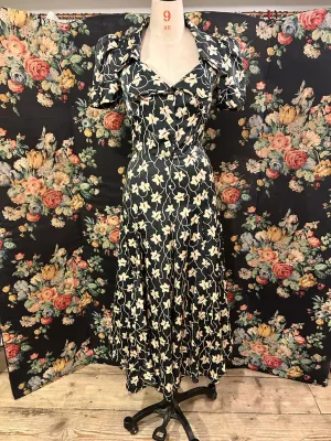 Biba white on black floral print dress