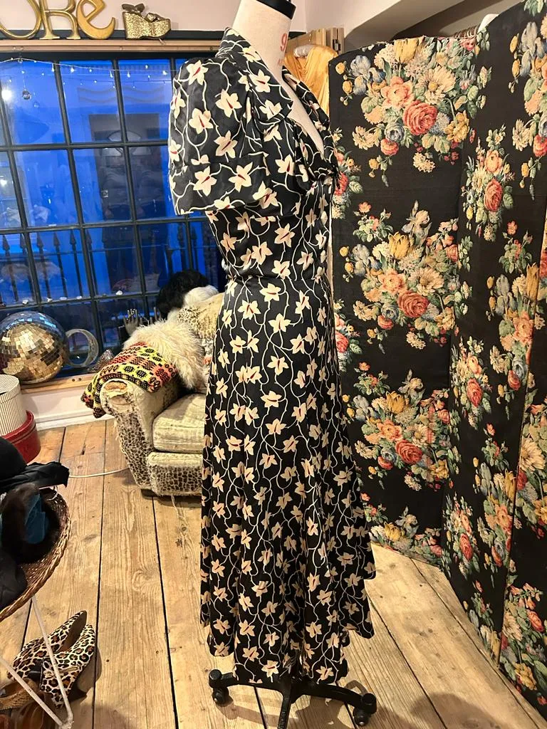 Biba white on black floral print dress