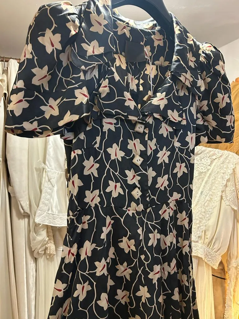 Biba white on black floral print dress